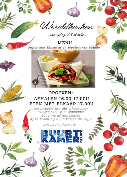Woensdag 23 oktobera.s.: Wereldkeuken